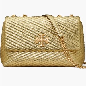 NEW Tory Burch Moto Quilted Metallic Leather Convertible Shoulder Bag authentic